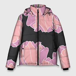 Куртка зимняя мужская Розовые цветы-кристаллы, цвет: 3D-черный