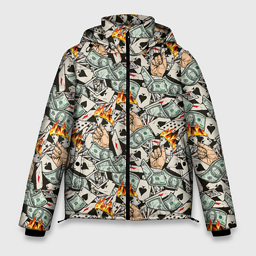 Мужская зимняя куртка Карты, Деньги, Казино / 3D-Черный – фото 1