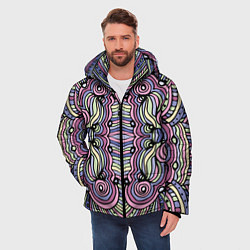 Куртка зимняя мужская Абстракция разноцветная Калейдоскоп Фиолетовый, зе, цвет: 3D-светло-серый — фото 2