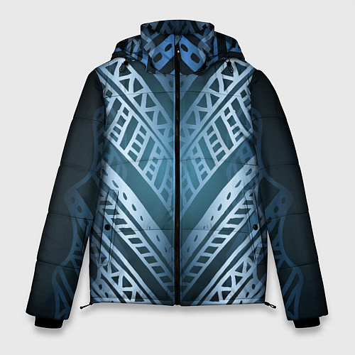 Мужская зимняя куртка Неоновый абстрактный узор Синий и голубой неон на / 3D-Черный – фото 1