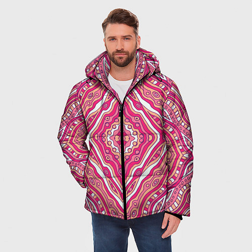 Мужская зимняя куртка Абстракция Узор розового цвета / 3D-Светло-серый – фото 3
