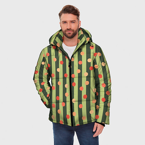 Мужская зимняя куртка Забавный полосато-гороховый принт / 3D-Светло-серый – фото 3