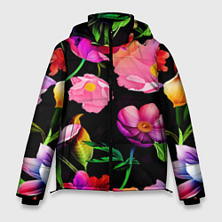 Куртка зимняя мужская Цветочный узор Floral pattern, цвет: 3D-светло-серый