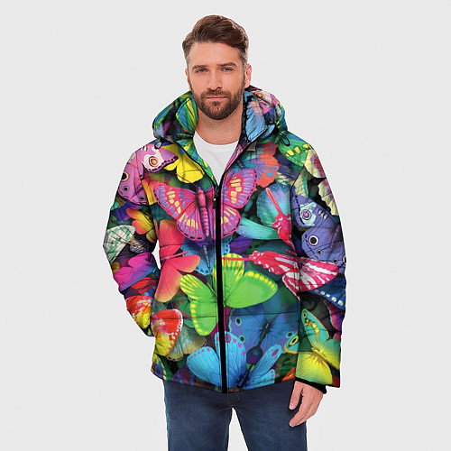 Мужская зимняя куртка Стая бабочек Pattern / 3D-Светло-серый – фото 3