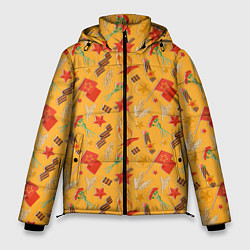 Куртка зимняя мужская Георгиевская ленточка, Вечный огонь, цветок, медал, цвет: 3D-красный