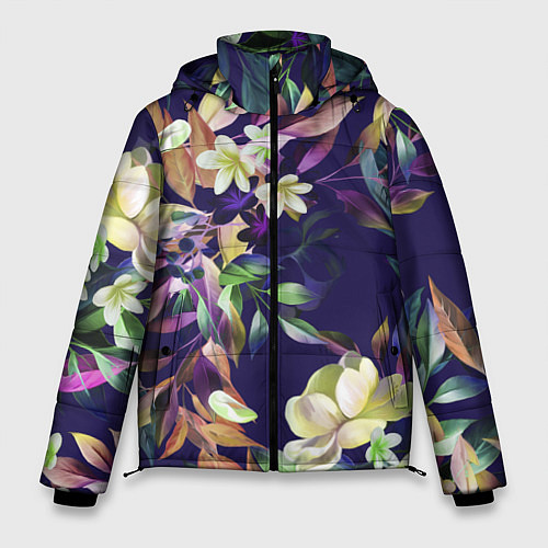 Мужская зимняя куртка Цветы Красочный Букет / 3D-Черный – фото 1