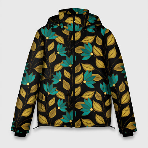 Мужская зимняя куртка Золотые и зеленые листья / 3D-Черный – фото 1