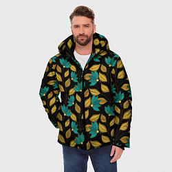 Куртка зимняя мужская Золотые и зеленые листья, цвет: 3D-черный — фото 2