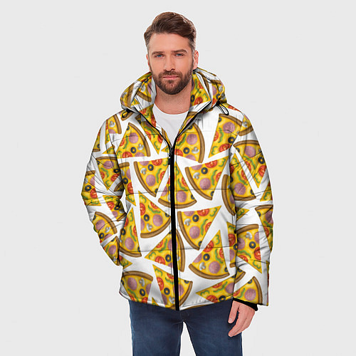 Мужская зимняя куртка Кусочки вкусной пиццы / 3D-Светло-серый – фото 3