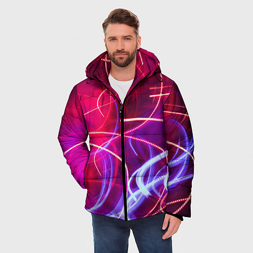 Мужская зимняя куртка Неоновые огни Абстракция / 3D-Светло-серый – фото 3
