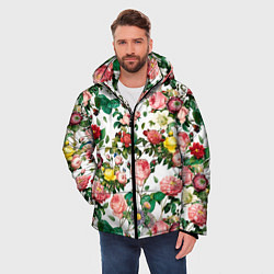 Куртка зимняя мужская Узор из летних роз Summer Roses Pattern, цвет: 3D-черный — фото 2
