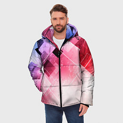 Куртка зимняя мужская Розово-голубая абстрактная геометрия, цвет: 3D-красный — фото 2