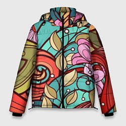 Куртка зимняя мужская Цветочный принт - арт, цвет: 3D-черный