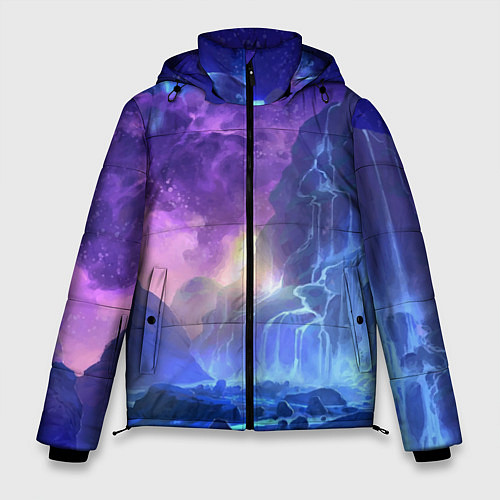 Мужская зимняя куртка Фантастический пейзаж Водопад Неон / 3D-Черный – фото 1