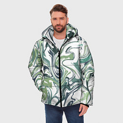 Куртка зимняя мужская Зеленый мрамор Абстрактный узор с прожилками и раз, цвет: 3D-светло-серый — фото 2