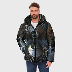 Куртка зимняя мужская Механистический индустриальный паттерн Броня Mecha, цвет: 3D-светло-серый — фото 2