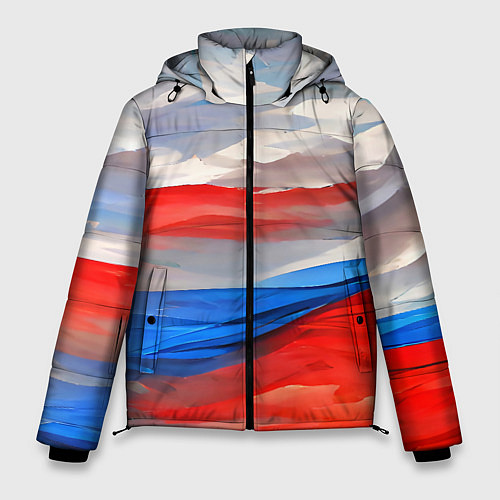 Мужская зимняя куртка Флаг России в красках / 3D-Черный – фото 1