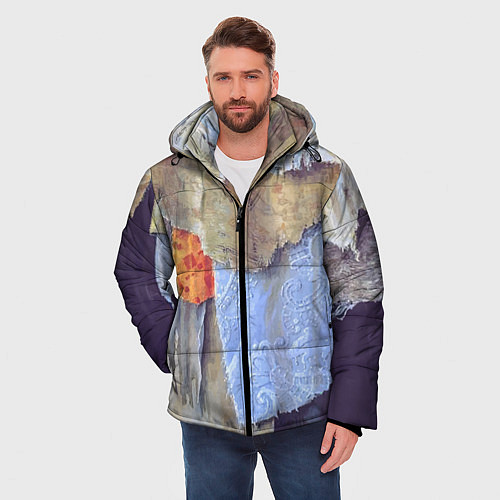Мужская зимняя куртка Разноцветные лоскуты ткани тряпка Rags hanging on / 3D-Светло-серый – фото 3