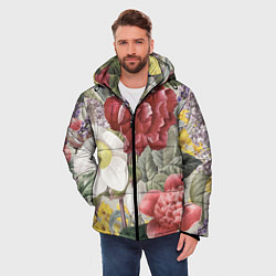 Куртка зимняя мужская Цветы Красочный Садовый Букет, цвет: 3D-светло-серый — фото 2