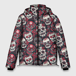 Куртка зимняя мужская День мертвых Черепа Мексика, цвет: 3D-красный