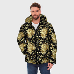 Куртка зимняя мужская Золотые абстрактные цветы, цвет: 3D-светло-серый — фото 2