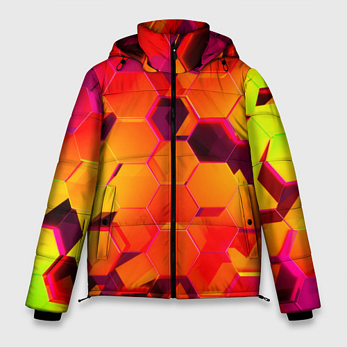 Мужская зимняя куртка НЕОНОВЫЕ ГРАДИЕНТНЫЕ 3D гексаэдры / 3D-Черный – фото 1