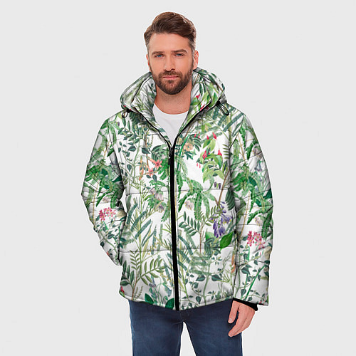 Мужская зимняя куртка Цветы Летний Ботанический Букет / 3D-Светло-серый – фото 3