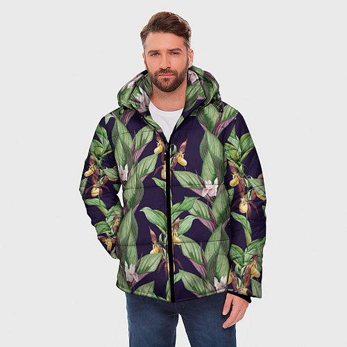 Мужская зимняя куртка Цветы Орхидеи / 3D-Светло-серый – фото 3