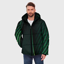 Куртка зимняя мужская Зеленые 3D полосы со свечением, цвет: 3D-черный — фото 2