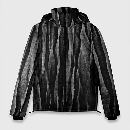 Мужская зимняя куртка Полосы чорные серые роизвольные random black strip / 3D-Черный – фото 1