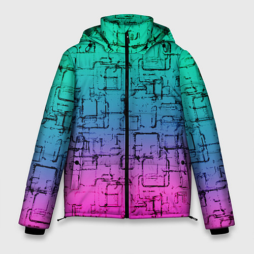 Мужская зимняя куртка Абстрактный узор на розово-бирюзовом градиентном ф / 3D-Черный – фото 1