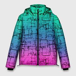 Куртка зимняя мужская Абстрактный узор на розово-бирюзовом градиентном ф, цвет: 3D-светло-серый