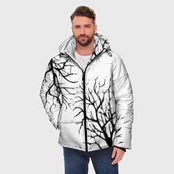 Куртка зимняя мужская Черные ветки деревьев на белом фоне, цвет: 3D-черный — фото 2