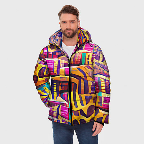 Мужская зимняя куртка Африканские яркие мотивы / 3D-Светло-серый – фото 3
