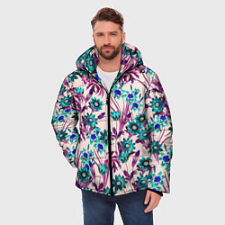 Куртка зимняя мужская Цветы Летние Фиолетовые Рудбеки, цвет: 3D-красный — фото 2