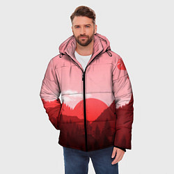 Куртка зимняя мужская Закат в горах в розовых тонах, цвет: 3D-красный — фото 2