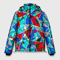 Куртка зимняя мужская Геометрический узор в бирюзово-красных тонах, цвет: 3D-светло-серый