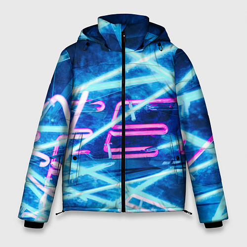 Мужская зимняя куртка Неоновые лучи и буквы - Голубой / 3D-Черный – фото 1