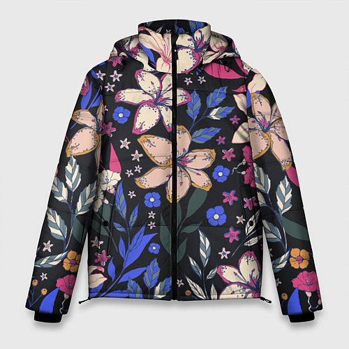 Мужская зимняя куртка Цветы Красочные Лилии В Саду / 3D-Черный – фото 1