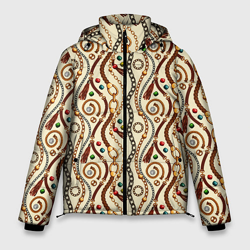 Мужская зимняя куртка Ремни и драгоценные камни / 3D-Черный – фото 1