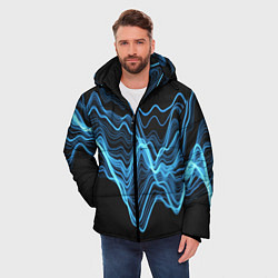Куртка зимняя мужская Синие волны-молнии, цвет: 3D-черный — фото 2