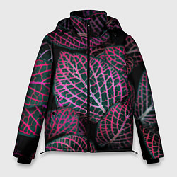 Куртка зимняя мужская Неоновые листья цветов - Розовый, цвет: 3D-красный