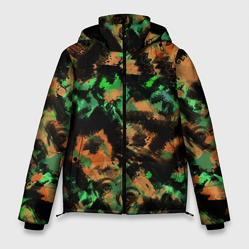 Мужская зимняя куртка Зелено-оранжевый осенний абстрактный узор / 3D-Черный – фото 1