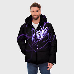 Куртка зимняя мужская Неоновый узор - Фиолетовый, цвет: 3D-черный — фото 2
