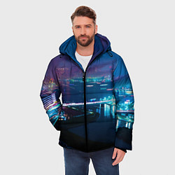 Куртка зимняя мужская Неоновый город и мост - Синий, цвет: 3D-черный — фото 2
