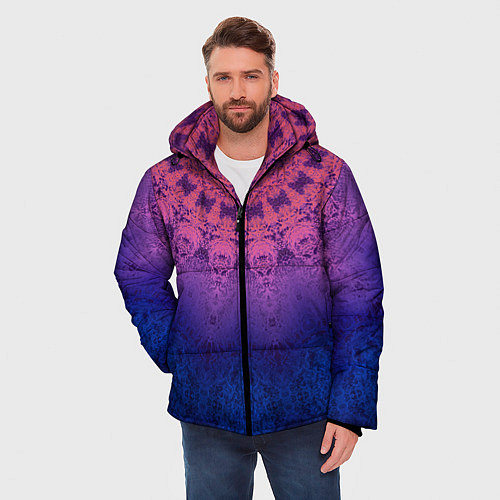 Мужская зимняя куртка Розово-синий круглый орнамент калейдоскоп / 3D-Светло-серый – фото 3