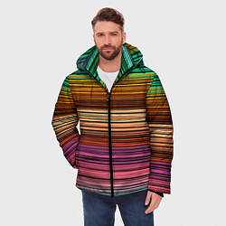 Куртка зимняя мужская Multicolored thin stripes Разноцветные полосы, цвет: 3D-черный — фото 2