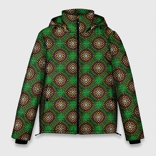 Мужская зимняя куртка Коричневые круги на зеленом фоне / 3D-Черный – фото 1