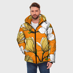 Куртка зимняя мужская Удивительные летние тропические цветы с нераскрывш, цвет: 3D-светло-серый — фото 2