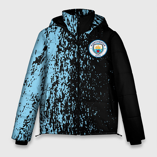 Мужская зимняя куртка Manchester city манчестер сити голубые брызги / 3D-Черный – фото 1